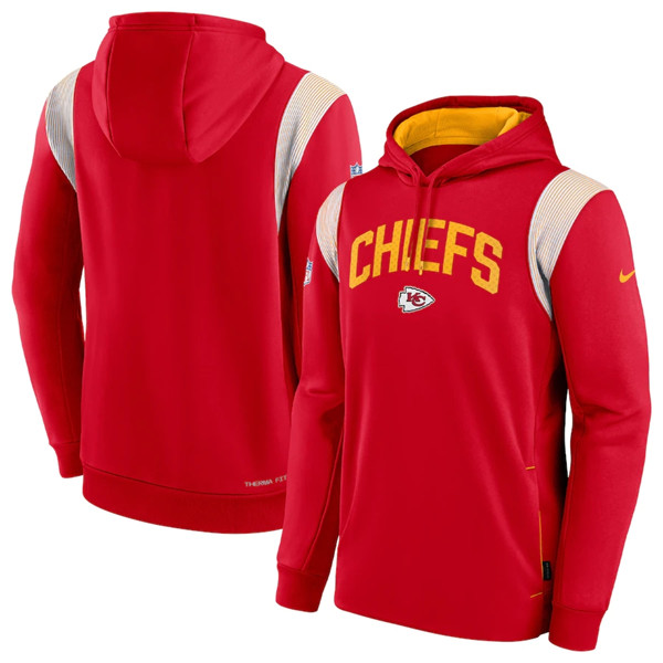 Men's Kansas City Chiefs Red Sideline Stack Performance Pullover Hoodie 001